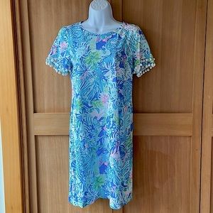 Lilly Pulitzer “Lissie” Tropical Dress with Pom Pom Sleeves